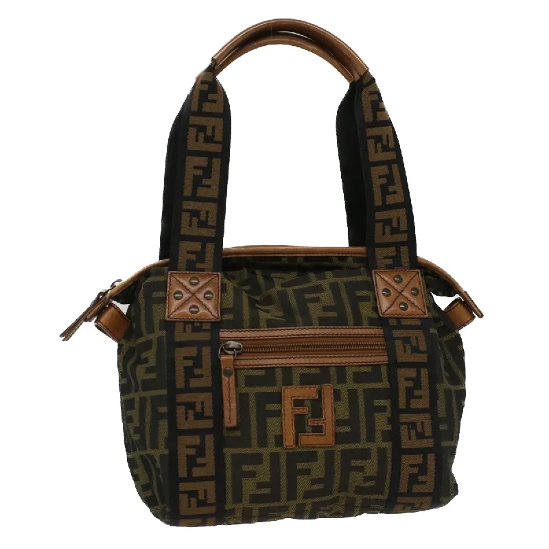 Fendi Baguette bags with a hand - embroidered floral design for a romantic and elegant touchFENDI Zucca Canvas Hand Bag Black Brown  fm2664