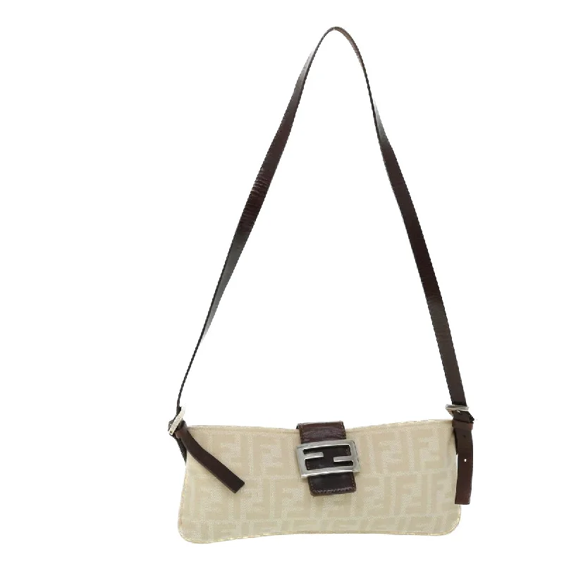 Fendi tote bags with a hand - painted FF pattern for an artisanal and one - of - a - kind touchFENDI Zucca Canvas Mamma Baguette Shoulder Bag Beige  51888