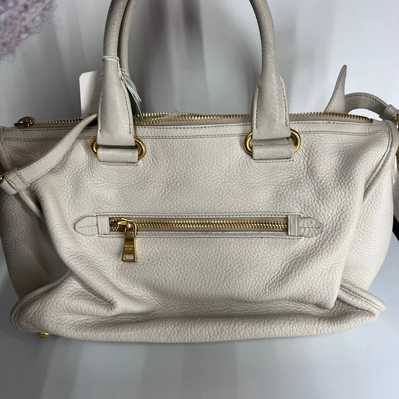 Ladies Prada shoulder bags with a magnetic - closure flap for easy opening and closingPrada Ivory Leather 2way Handbag Medium