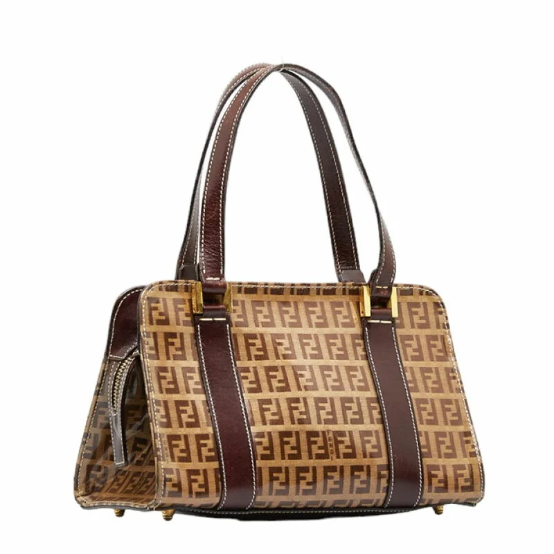 Fendi By The Way bags with a laser - cut leather detail for a modern and intricate lookFENDI Zucchino handbag beige brown PVC leather ladies