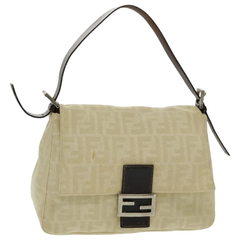 Fendi bags with a touch - screen - friendly pocket for using devices without taking them outFENDI Zucca Canvas Mamma Baguette Shoulder Bag Beige  96676