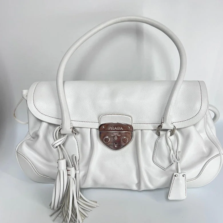 Prada Cahier bags with a leather - wrapped handle for a luxurious feelPrada White Leather Handbag Medium