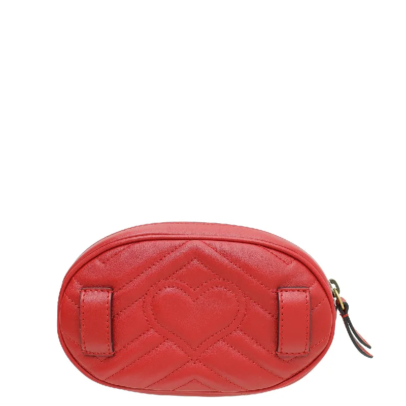 Women Gucci bags with a zip - around closure for securityGucci Red GG Marmont Mini Belt Bag