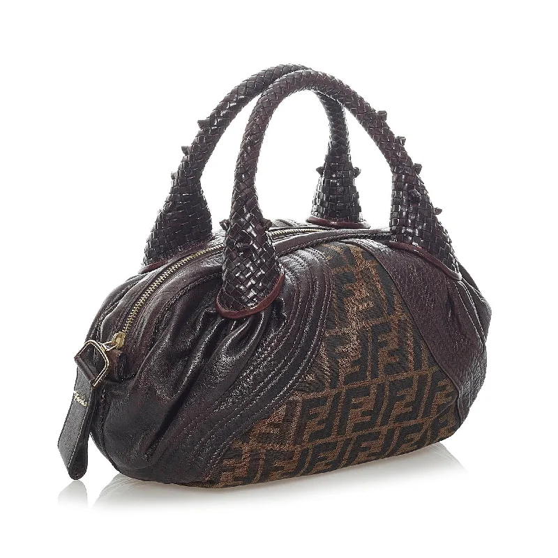 Fendi bags with a detachable makeup pouch inside for beauty - conscious usersFendi Zucca Spy Canvas Handbag (SHG-33509)