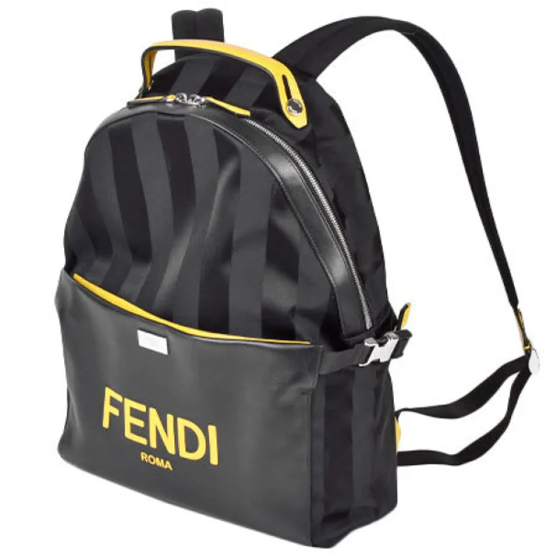 Fendi bags with a leather - bound notebook insert for jotting down notesFendi Pecan Backpack Nylon Leather Black 7VZ053