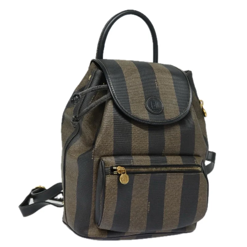 Fendi bags with a zippered interior pocket for separating items and keeping them organizedFENDI Pecan Canvas Backpack Brown Black  ep4748