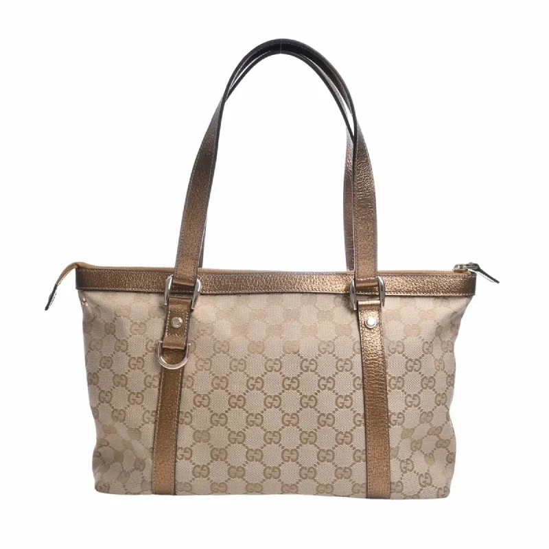 Medium - sized Women Gucci handbags for everyday useGUCCI GG Canvas Leather Tote Bag 141470 Beige/Gold Women's