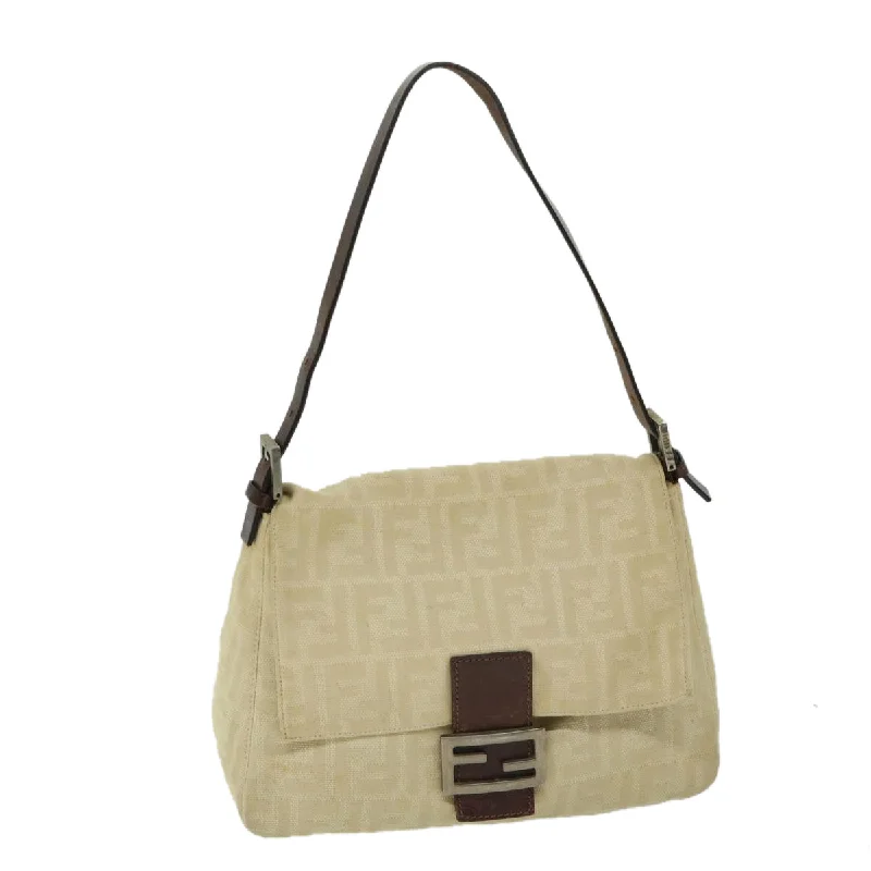 Fendi tote bags with a double - zip closure for enhanced securityFENDI Zucca Canvas Mamma Baguette Shoulder Bag Beige  68065