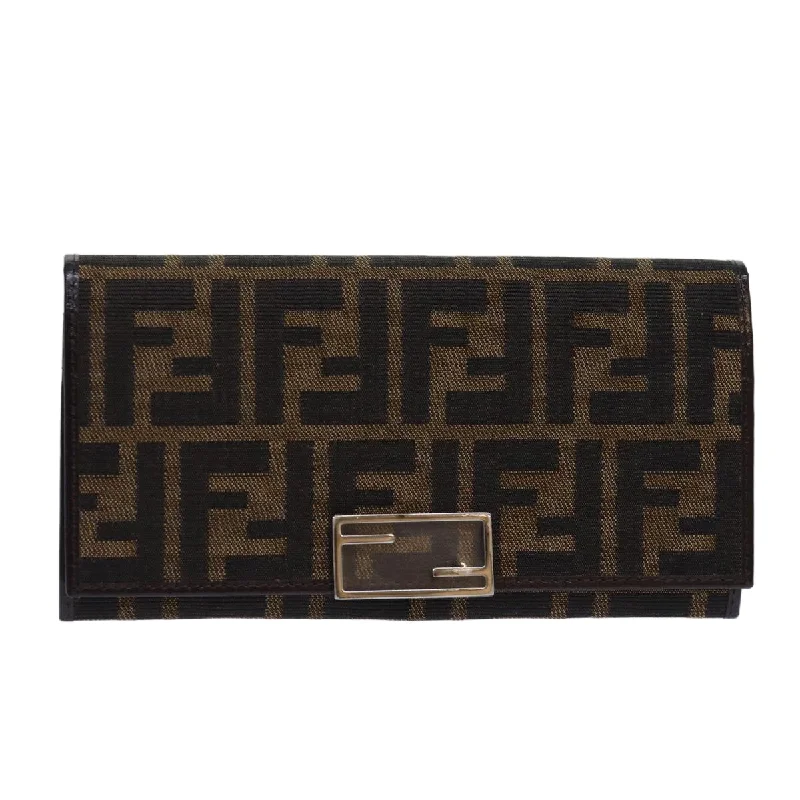 Fendi tote bags with a printed Fendi logo on the front for high brand visibilityFENDI Zucca Canvas Long Wallet Black Brown Silver  am6788