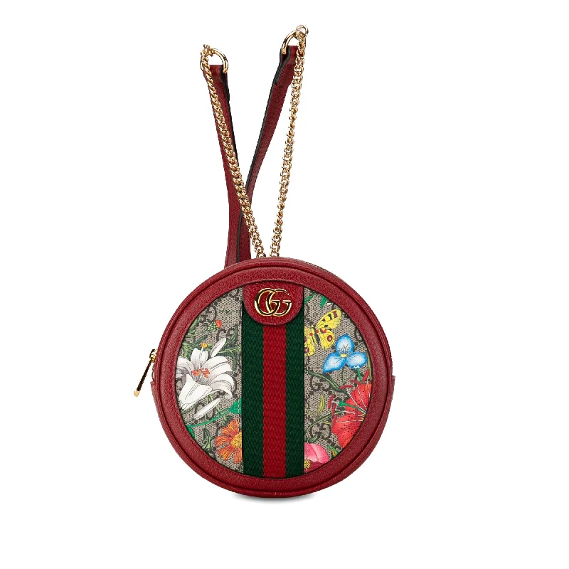 Women Gucci bags with a zippered interior pocketRed Gucci GG Supreme Flora Ophidia Backpack