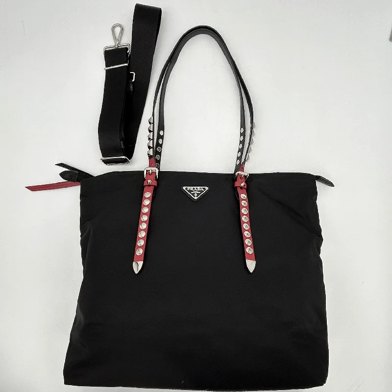 Ladies Prada Re - Edizione 2005 bags with a star - shaped charm for a playful touchPrada Vela Black Canvas Shopping Bag Large