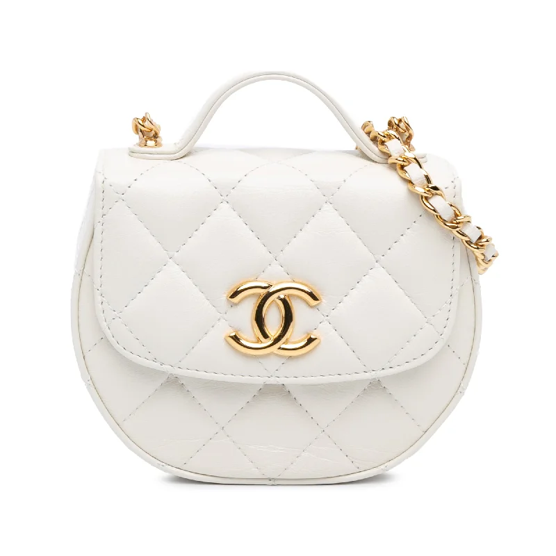 Chanel Handbag with Adjustable Strap for ComfortWhite Chanel Mini CC Quilted Aged Calfskin Top Handle Clutch with Chain