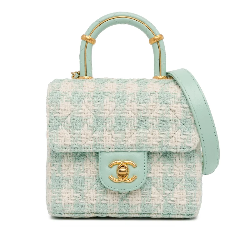 Chanel Colorful Handbag for Spring OutfitsGreen Chanel Quilted Tweed Crush Top Handle Flap Satchel