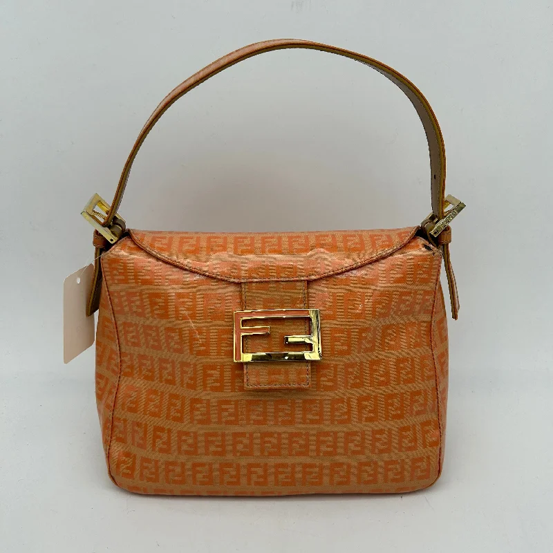 Fendi bags with a chain - link trim and a leather body for a modern and edgy lookFendi Zucchino Orange Vinyl Shoulder Bag Medium