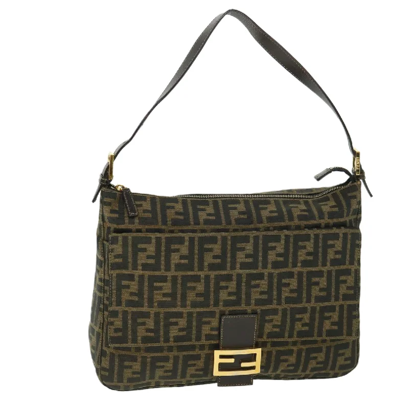 Fendi bags with a Bluetooth - enabled key finder for never losing keys againFENDI Zucca Canvas Mamma Baguette Shoulder Bag Black Brown  54169