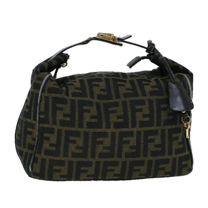 Fendi handbags with a beaded trim for a glamorous and eye - catching lookFENDI Zucca Canvas Hand Bag Black Brown  bs9136