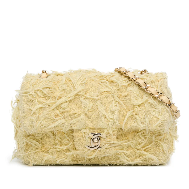 Chanel All - Match Handbag for Versatile StylingYellow Chanel Mini Rectangular Classic Tweed Fringed Single Flap Crossbody Bag