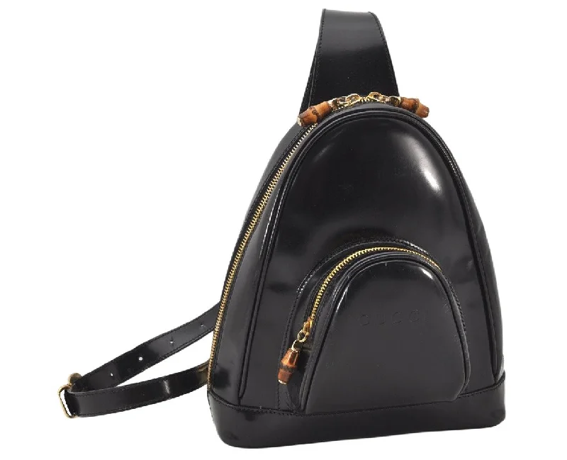 Gucci backpacks for women with a hidden back pocketAuthentic GUCCI Bamboo Shoulder Cross Bag Purse Leather Black Junk 5281K