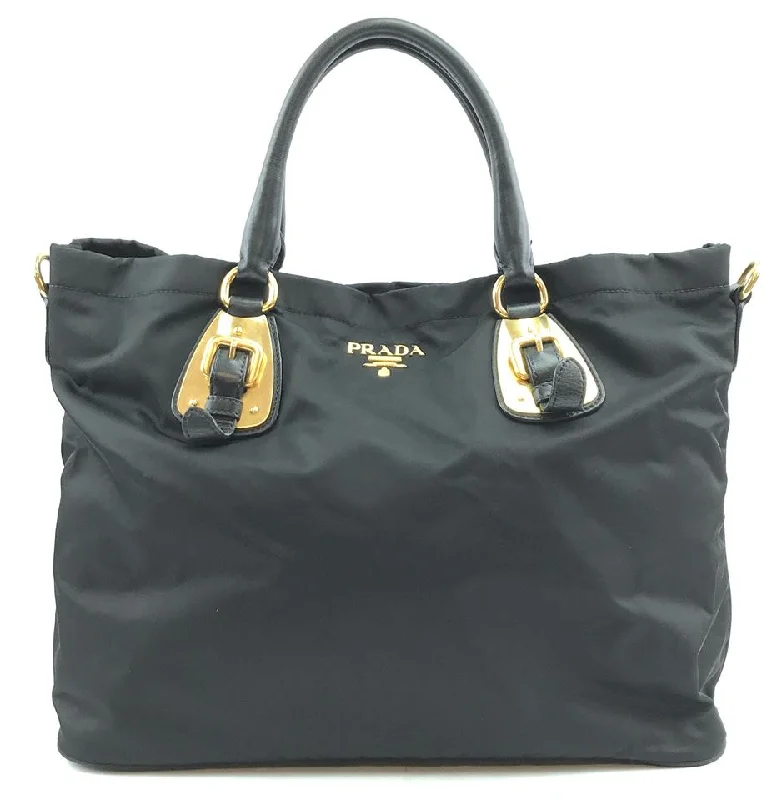 Ladies Prada shoulder bags with a magnetic - closure flap for easy opening and closingPrada Rare Tessuto Tote Handbag Black Nylon Shoulder Bag