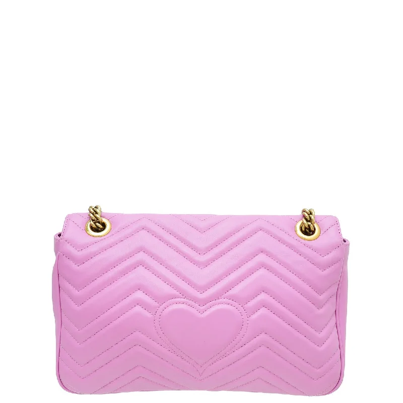 Women Gucci bags with a front - zip pocket for small itemsGucci Pink GG Marmont Flap Medium Bag