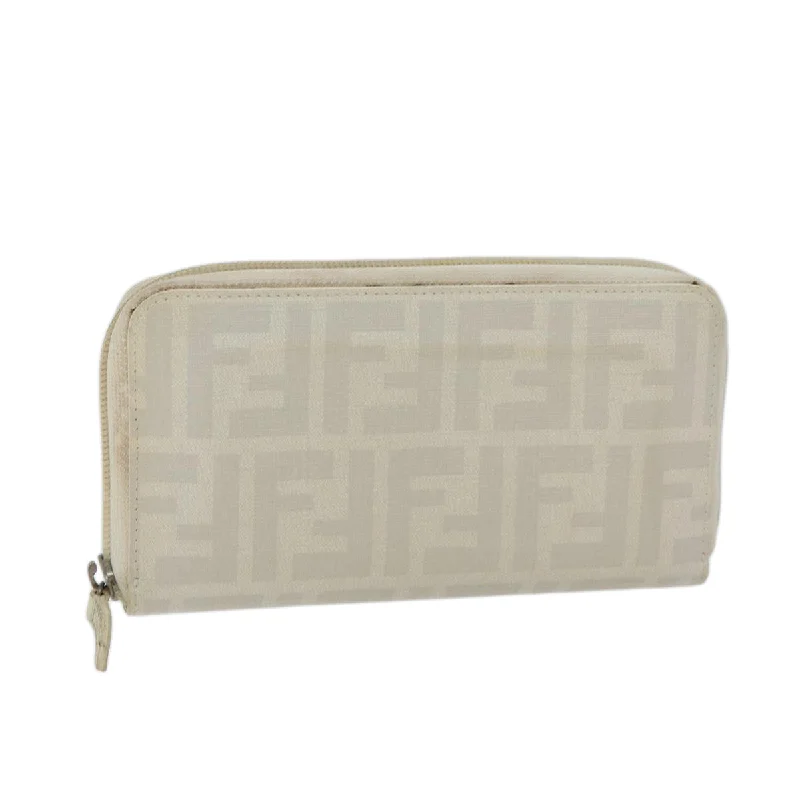 Ladies Fendi shoulder bags with a magnetic - closure flap for easy opening and closingFENDI Zucca Canvas Long Wallet White  yk11469