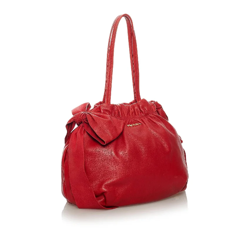 Ladies Prada Galleria bags with gold - toned hardware for a luxurious touchPrada Bow Leather Shoulder Bag 29221