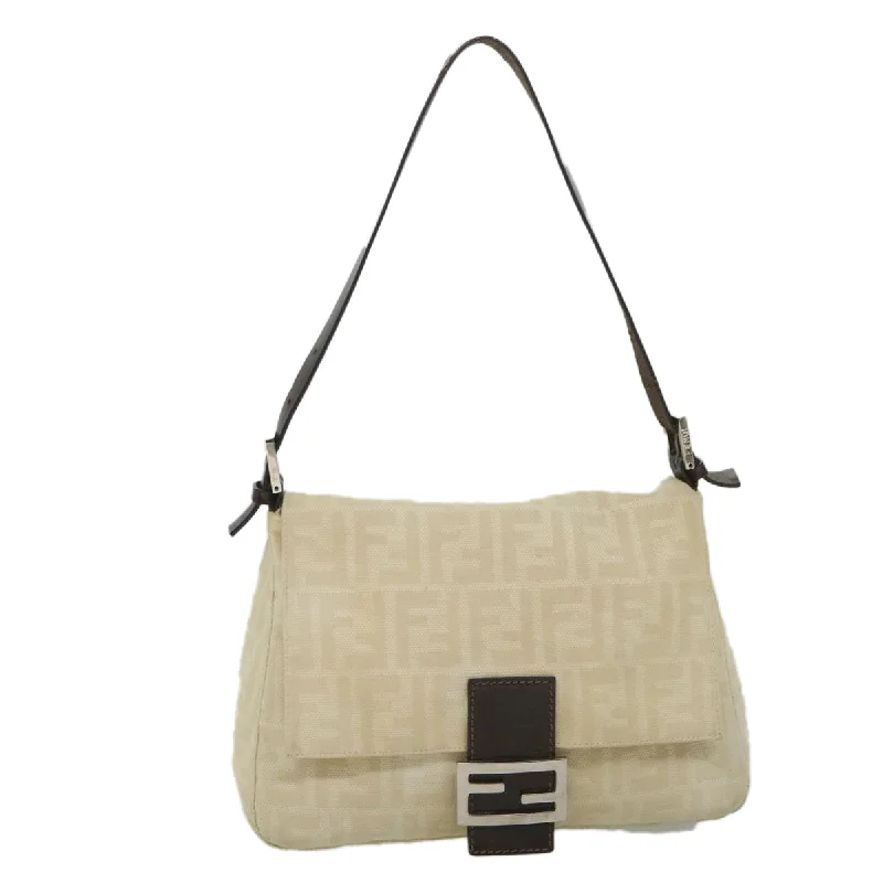 Fendi Peekaboo bags with a classic two - compartment design for organized storageFENDI Zucca Canvas Mamma Baguette Shoulder Bag Beige  yk9224