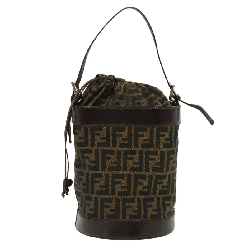 Fendi crossbody bags with a woven leather strap for a unique texture and visual appealFENDI Zucca Canvas Shoulder Bag Cylindrical Brown Black  yk5779