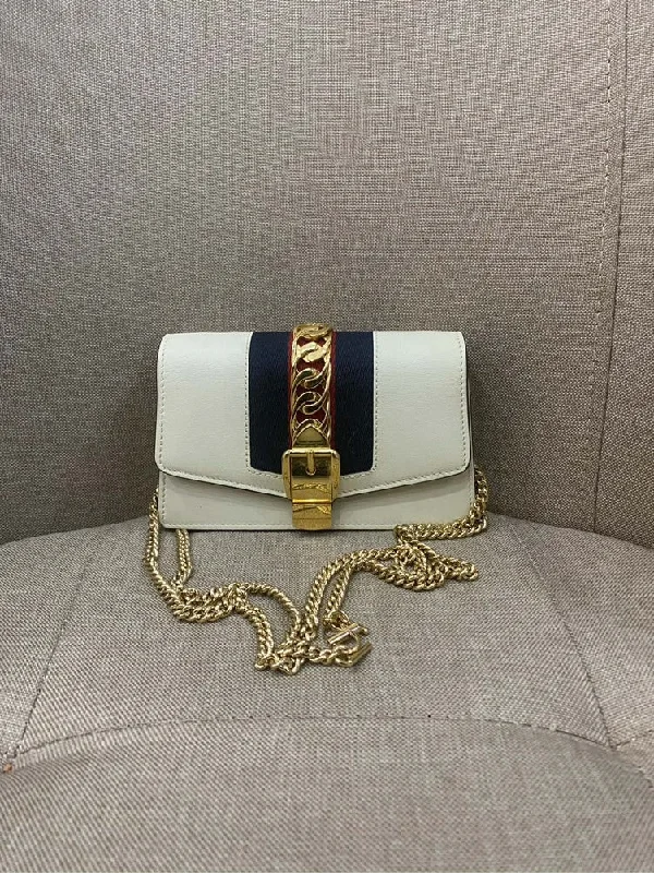 Medium - sized Women Gucci handbags for everyday useGucci Sylvie Mini White Leather Chain Strap Bag 16.5x10cm