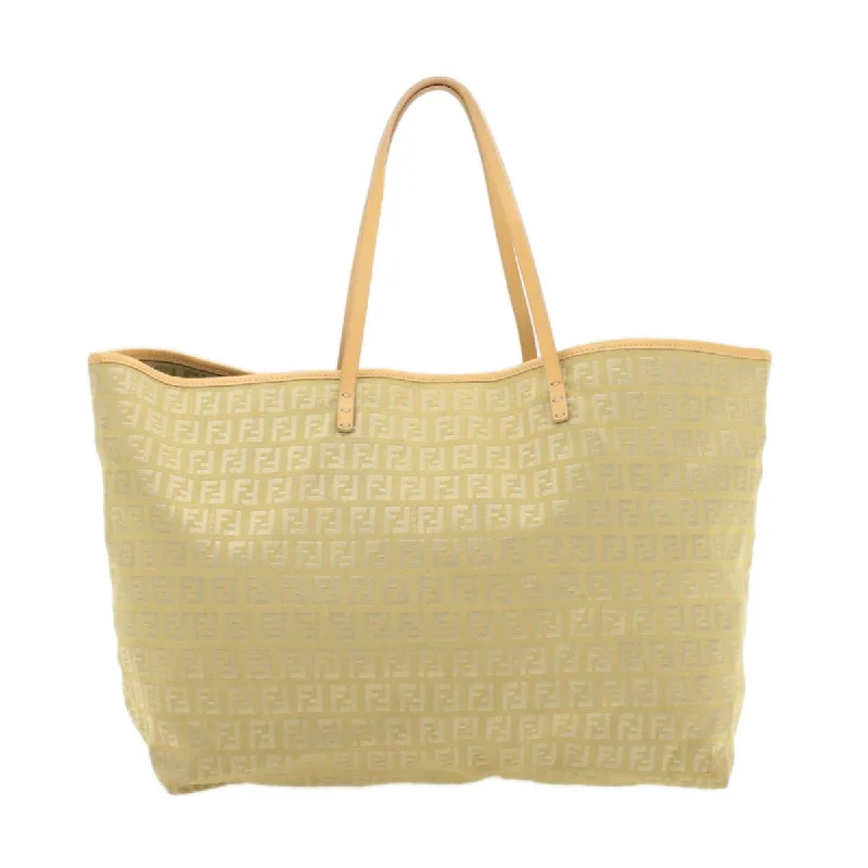 Fendi bags with a chain - link trim and a leather body for a modern and edgy lookFENDI Zucchino Canvas Tote Bag Beige  am136b