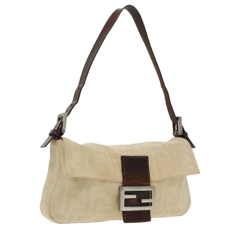 Ladies Fendi Peekaboo bags with a textured leather surface for a more tactile and luxurious feelFENDI Zucca Canvas Mamma Baguette Shoulder Bag Beige Silver  96599