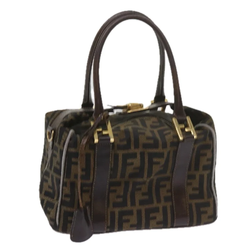 Fendi By The Way bags with a contrast - colored interior for visual interestFENDI Zucca Canvas Hand Bag Black Brown  bs10443