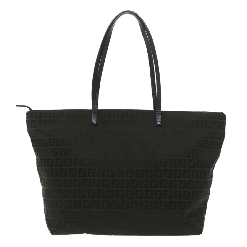 Ladies Fendi Peekaboo bags with a hand - carved leather detail for a unique and artisanal touchFENDI Zucchino Canvas Tote Bag Dark Brown  am3762