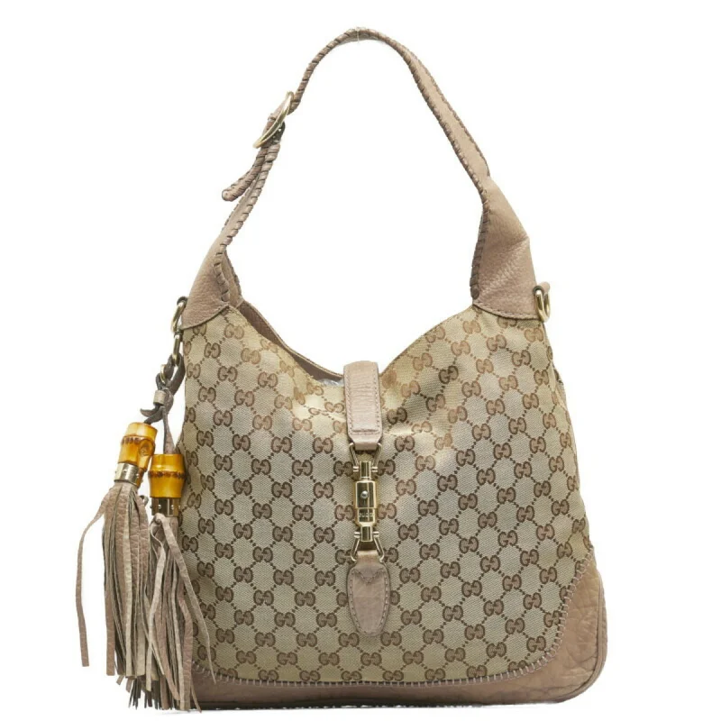 Women Gucci bags with a zip - around closure for securityGUCCI New Jackie Bamboo Handbag Shoulder Bag 246907 Beige Leather Ladies