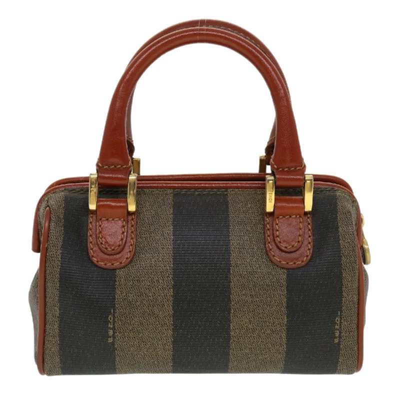 Ladies Fendi Peekaboo bags with a hand - carved leather detail for a unique and artisanal touchFENDI Pecan Canvas Mini Hand Bag Brown Black  am4474