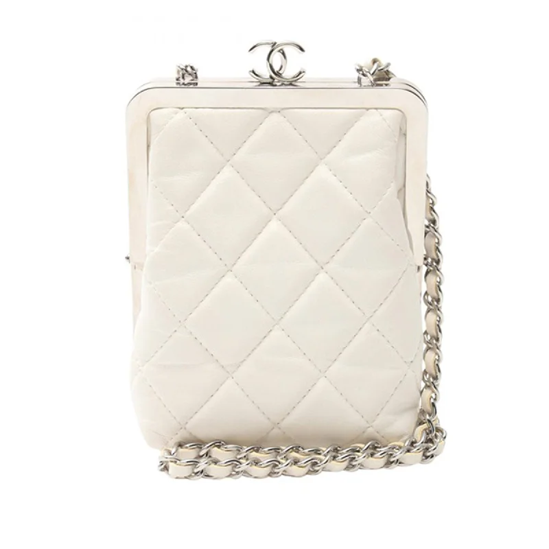 Chanel Designer Handbag with Unique DesignWhite Chanel CC Quilted Lambskin Evening Clutch