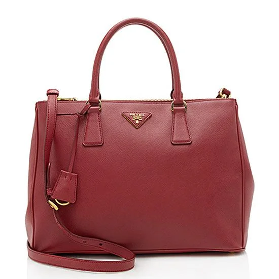 Prada bags with a detachable mirror inside for quick touch - upsPrada Saffiano Leather Lux Double-Zip Medium Tote