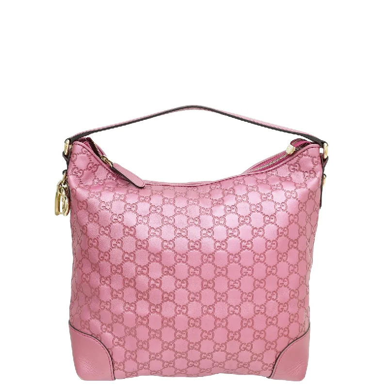 Gucci tote bags for women with a printed Gucci logoGucci Metallic Pink Guccissima Heart-Bit Medium Hobo Bag