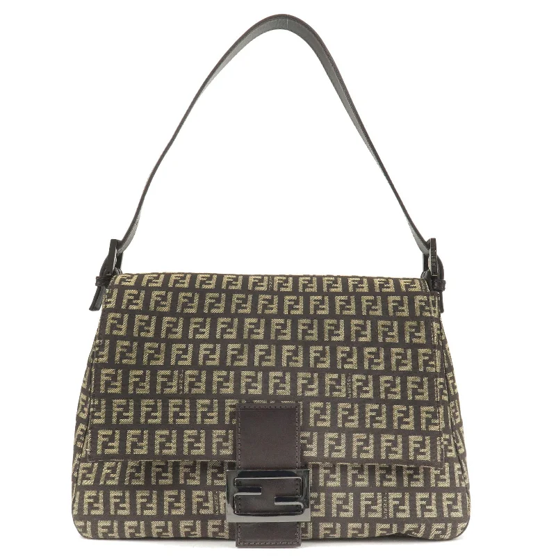 Fendi Peekaboo bags with a classic two - compartment design for organized storageFENDI Zucchino Mamma Baguette Canvas Leather Bag Brown 8BR001