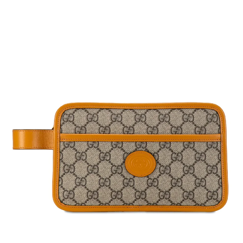 Women Gucci Sylvie bags with a monogram - embossed leatherBrown Gucci GG Supreme Interlocking G Clutch