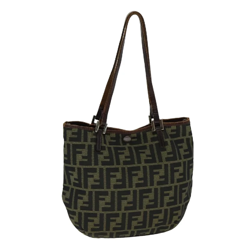 Fendi bags with a detachable camera holder for photography enthusiastsFENDI Zucca Canvas Hand Bag Black Brown  bs14970