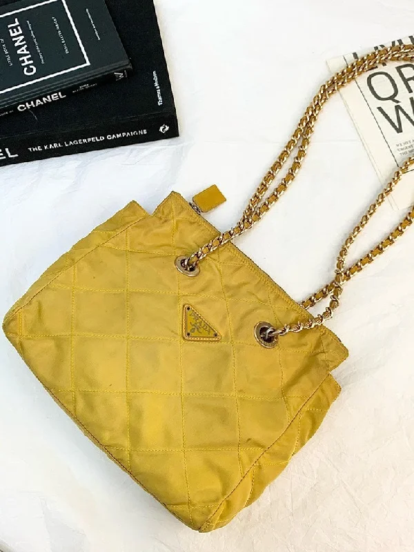 Prada crossbody bags with a keychain holder for practicalityPrada Vintage Yellow Re-Nylon Tote Bag 25cm