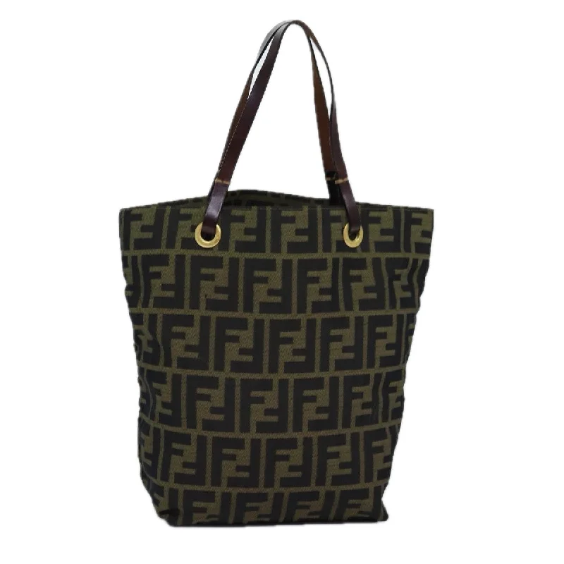 Fendi bags with a chain - link trim and a leather body for a modern and edgy lookFENDI Zucca Canvas Hand Bag Black Brown  76008