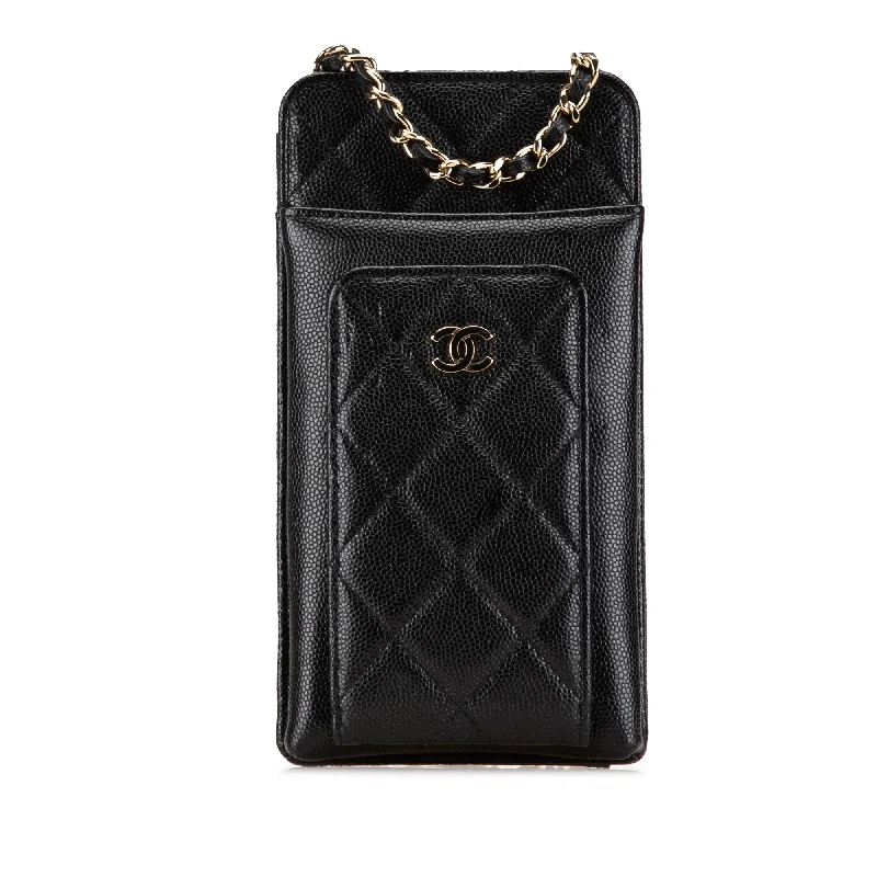 Chanel All - Match Handbag for Versatile StylingBlack Chanel Quilted Caviar O Phone Holder with Chain