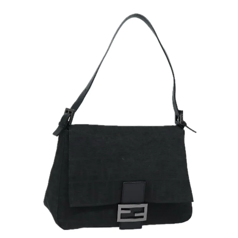 Fendi bags with a magnetic - closure card holder inside for easy access to cardsFENDI Zucca Canvas Mamma Baguette Shoulder Bag Black  81190