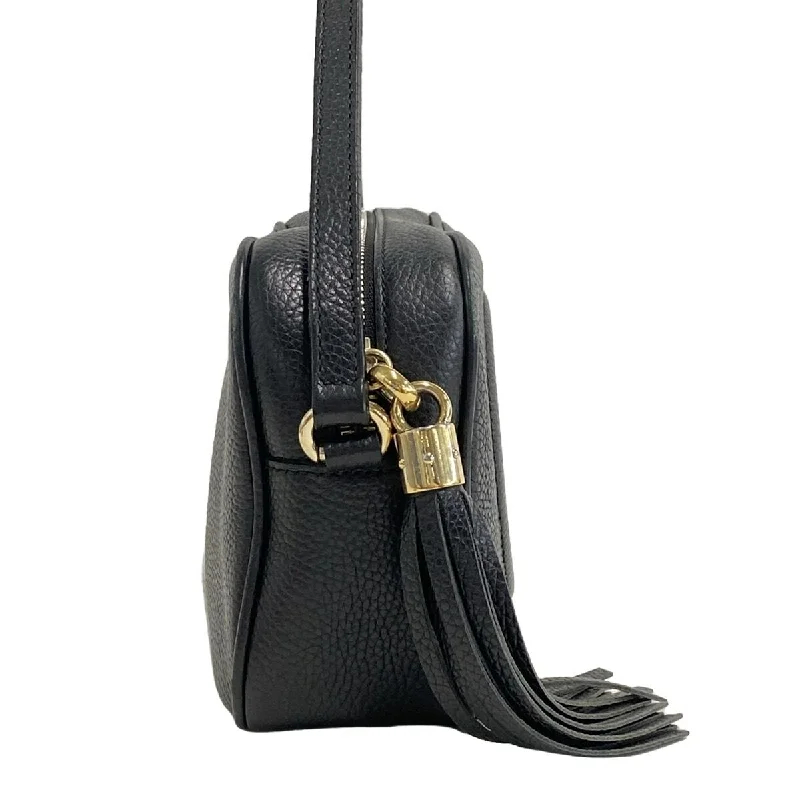 Ladies Gucci shoulder bags with a magnetic - closure flapGucci Soho Black Leather - Shoulder