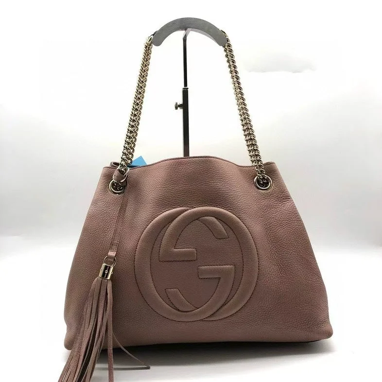 Women Gucci Sylvie bags with a leather - wrapped handleGucci Soho Rose Beige Leather Chain Shoulder Bag Large