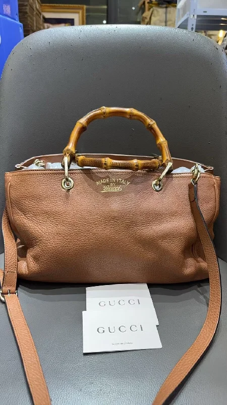 Ladies Gucci Dionysus bags in a pastel colorGucci Bamboo Brown Leather Tote Bag Medium