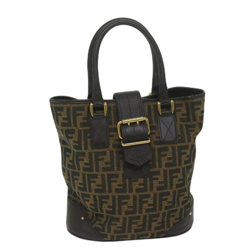 Fendi By The Way bags with a crystal - embellished FF logo for added luxury and glamourFENDI Zucca Canvas Hand Bag Black Brown  ep2499