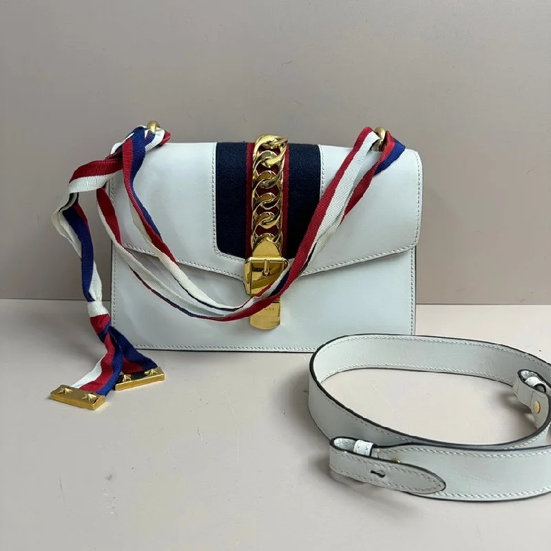 Women Gucci Sylvie bags with a leather - wrapped handleGucci Sylvie White Leather 2way Bag